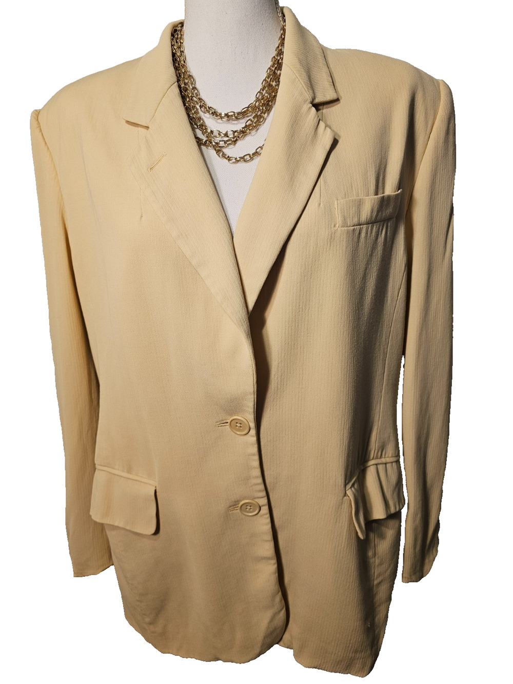 Lauren Ralph Lauren Womens Textured Knit 2-Button Blazer Yellow Wool Blend 14